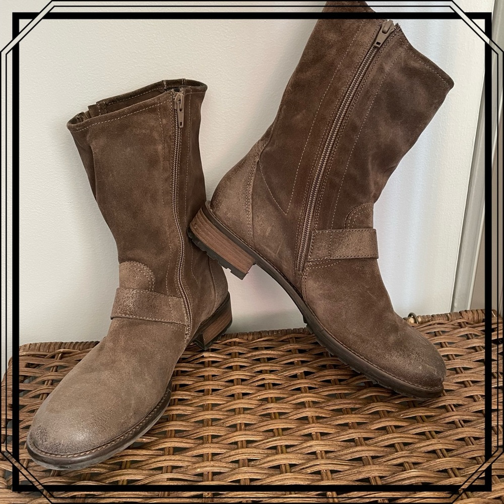 Paul Green Leather & Suede distressed Motorcycle Boots in BrownUK 5,US 7.5